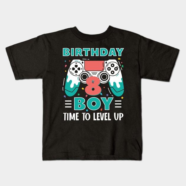 8th Birthday Boy Gamer Funny B-day Gift For Boys kids toddlers Kids T-Shirt by tearbytea